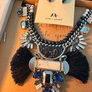 Chloe + Isabel Black and Silver Necklace and Earrings with Blue Accents. Hero!